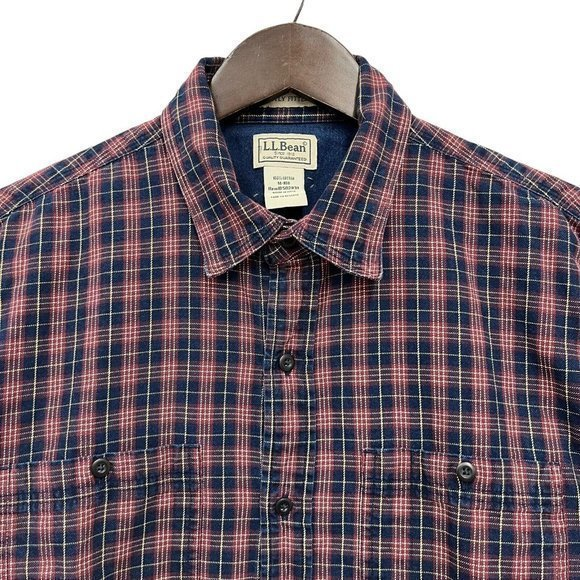 L.L. Bean Other - L.L. Bean Mens Flannel Shirt Navy/Red Plaid Pocket Outdoor M Slightly Fitted euc
